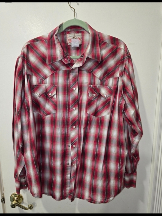 Wrangler Other - Mens Wrangler Red Plaid Western Pearl Snap Shirt